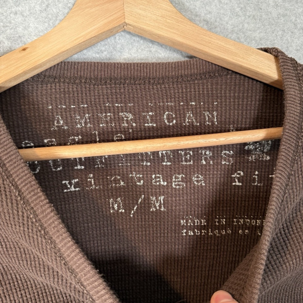 American Eagle Thermal Mens Medium Y2K Logo Long Sleeve Brown Shirt - Picture 6 of 7